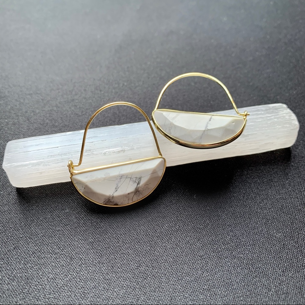 Howlite Stone Prism Hoop Earrings